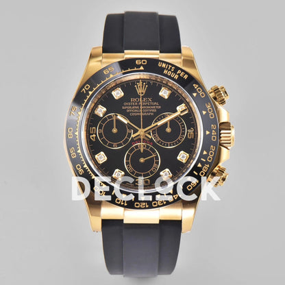 Replica Rolex Daytona 116518LN Black Dial in Yellow Gold on Rubber Strap - Replica Watches