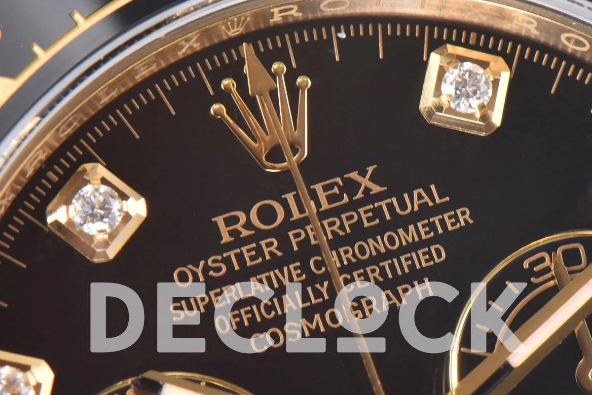 Replica Rolex Daytona 116518LN Black Dial in Yellow Gold on Rubber Strap - Replica Watches