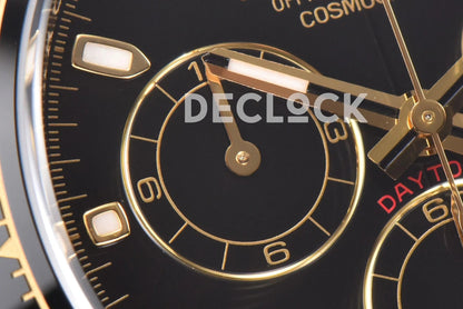 Replica Rolex Daytona 116518LN Black Dial in Yellow Gold on Rubber Strap - Replica Watches