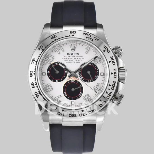 Replica Rolex Daytona 116519 White Dial in White Gold on Rubber Strap - Replica Watches