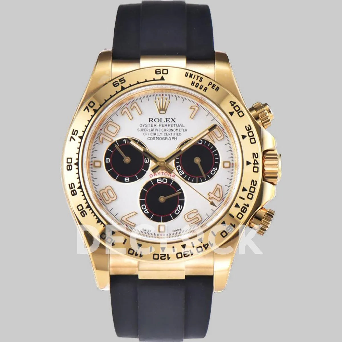 Replica Rolex Daytona 116519 White Dial in Yellow Gold on Rubber Strap - Replica Watches