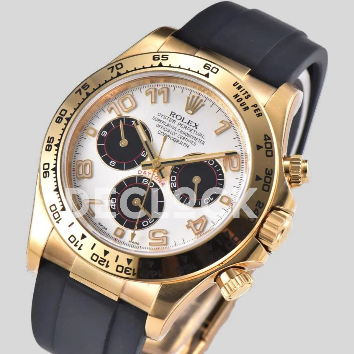 Replica Rolex Daytona 116519 White Dial in Yellow Gold on Rubber Strap - Replica Watches