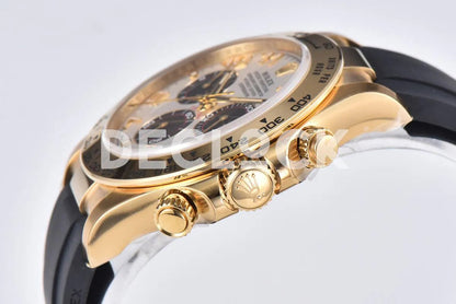 Replica Rolex Daytona 116519 White Dial in Yellow Gold on Rubber Strap - Replica Watches