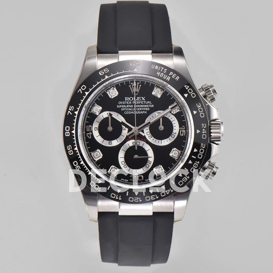 Replica Rolex Daytona 116519LN Black Dial in White Gold on Rubber Strap - Replica Watches