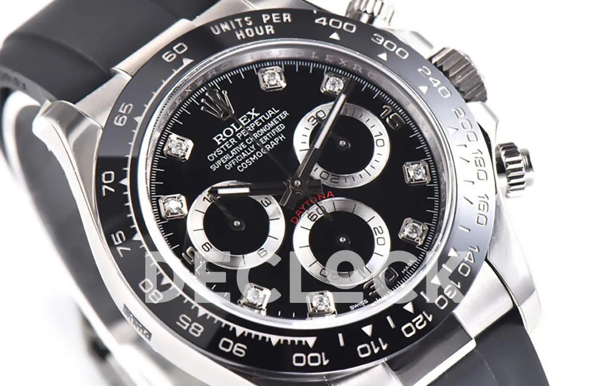 Replica Rolex Daytona 116519LN Black Dial in White Gold on Rubber Strap - Replica Watches