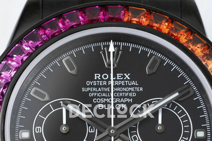 Replica Rolex Daytona Blaken Rainbow Diamonds Bezel Black Dial on PVD Bracelet - Replica Watches