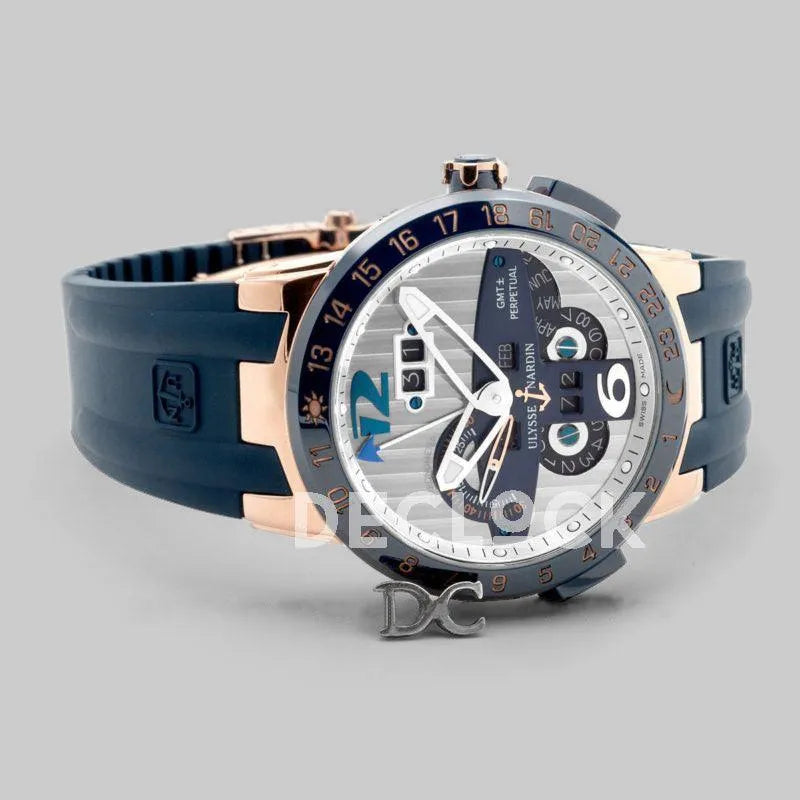 Replica Ulysse Nardin El Toro White Dial in Rose Gold on Blue Rubber - Replica Watches