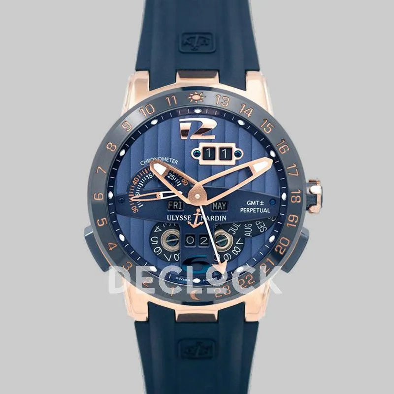 Replica Ulysse Nardin Executive EL Toro Blue Dial in Rose Gold on Blue Rubber - Replica Watches