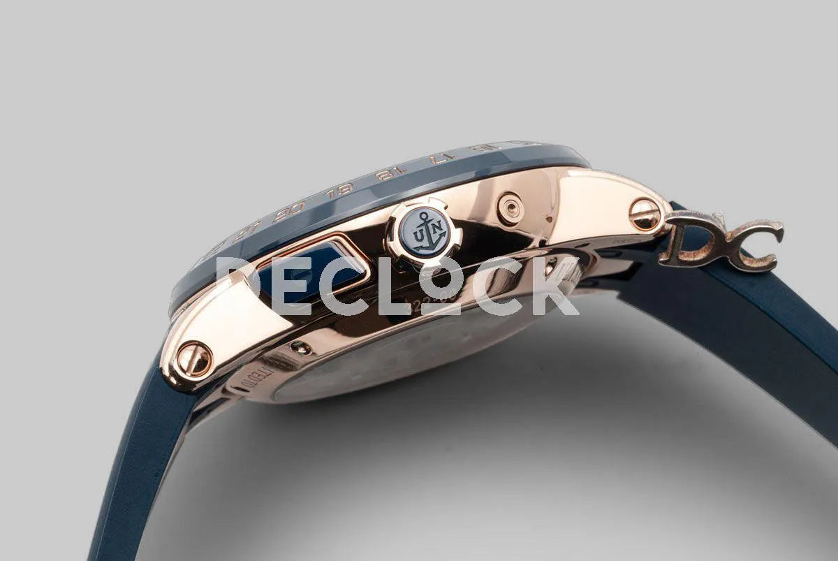 Replica Ulysse Nardin Executive EL Toro Blue Dial in Rose Gold on Blue Rubber - Replica Watches