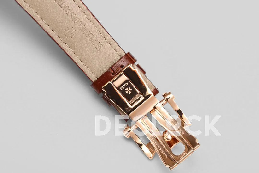 Replica Vacheron Constantin Malte Tourbillon Rose Gold on White Dial on Brown Croco Leather Strap - Replica Watches