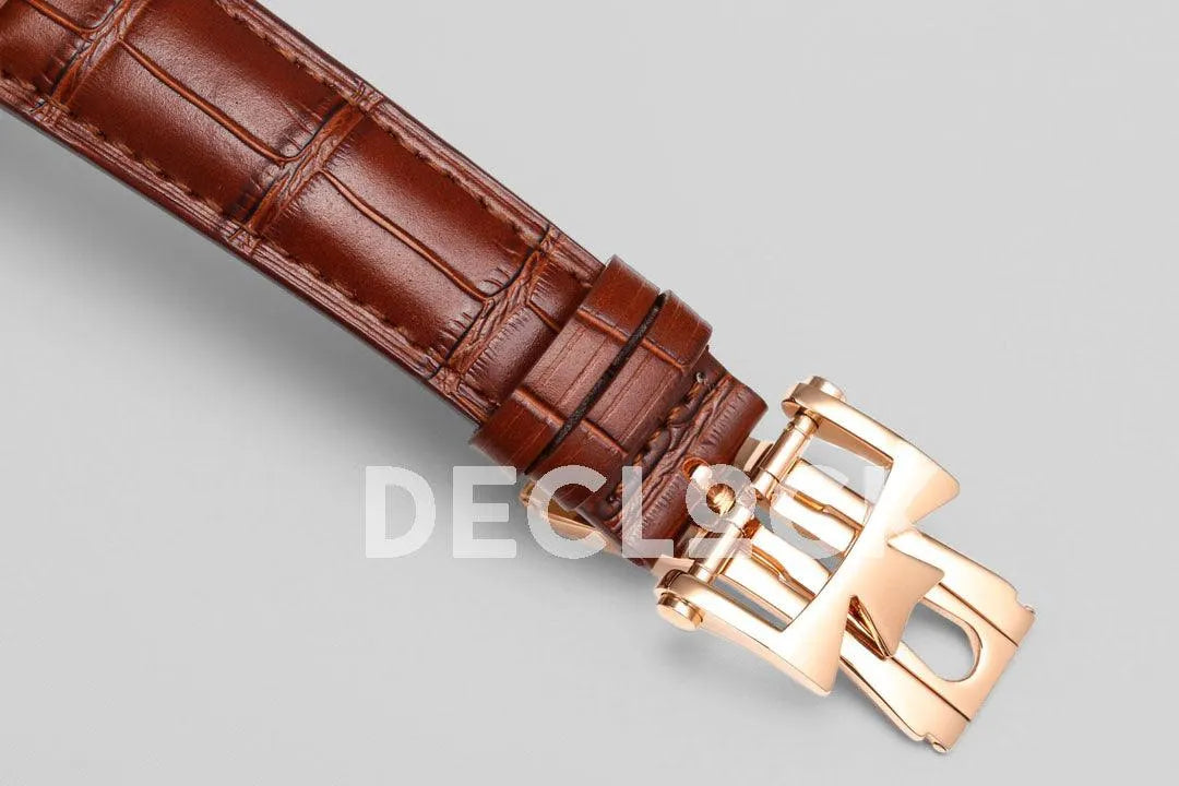 Replica Vacheron Constantin Malte Tourbillon Rose Gold on White Dial on Brown Croco Leather Strap - Replica Watches