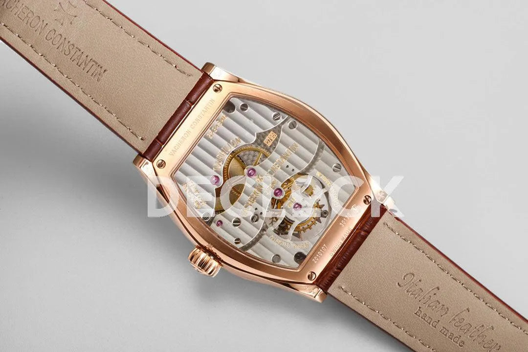 Replica Vacheron Constantin Malte Tourbillon Rose Gold on White Dial on Brown Croco Leather Strap - Replica Watches