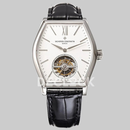 Replica Vacheron Constantin Malte Tourbillon Steel on White Dial on Black Croco Leather Strap - Replica Watches