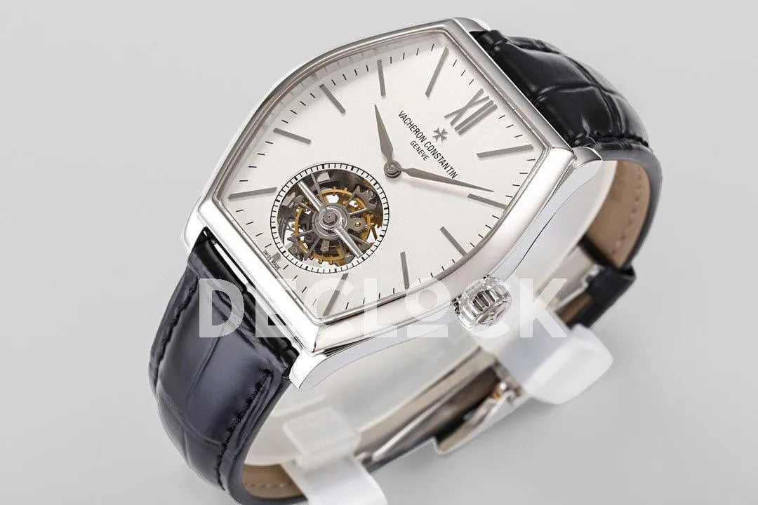 Replica Vacheron Constantin Malte Tourbillon Steel on White Dial on Black Croco Leather Strap - Replica Watches