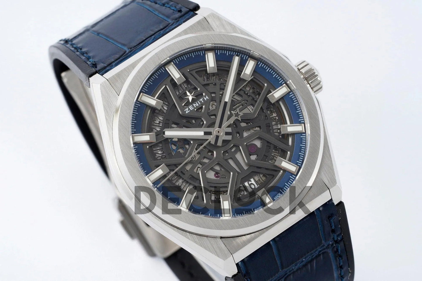 Replica Zenith Defy Classic Skeleton Blue Dial on Blue Leather Strap - Replica Watches